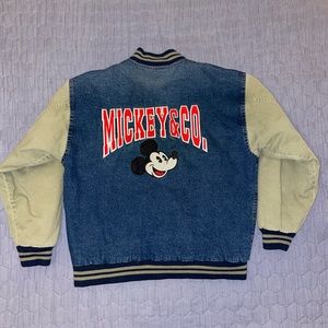 Vintage 90’s Mickey & Co Denim Jean Varsity Bomber Jacket Disney Mickey Mouse L